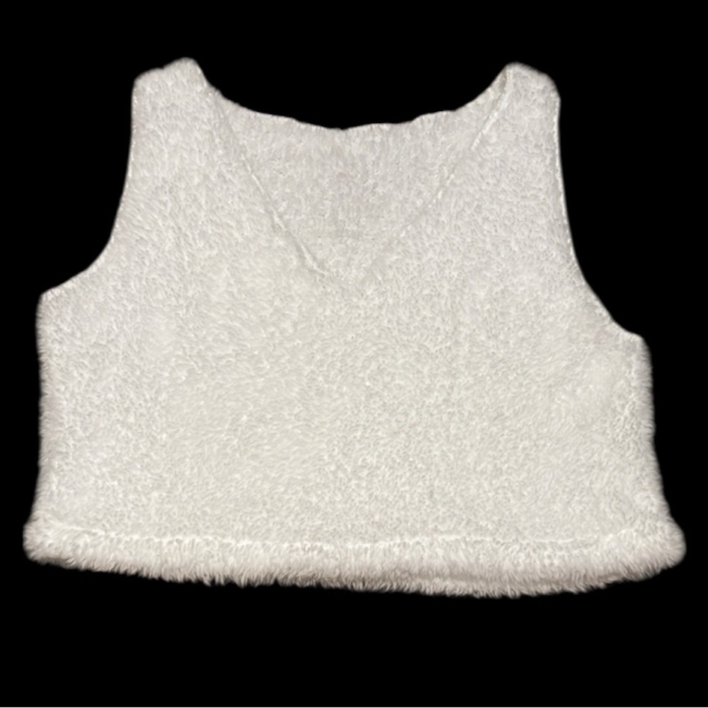 White Fuzzy Pajama Tank Top Cozy Sleepwear Lounge Crop
